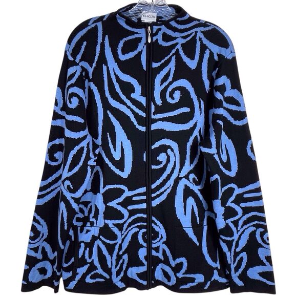 Chico's Sweaters - CHICO's Silk Blend Full Zip Cardigan Sweater Size 3 Size XL Blue Black
